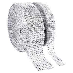 1 Roll 8 Row 10 Yard and 1 Roll 4 Row 10 Yard Acrylic Rhinestone Diamond Ribbon for Wedding Cakes, Birthday Decorations, Baby Shower Events ,Party Supplies, Arts and Crafts Projects (2 rolls Silver)