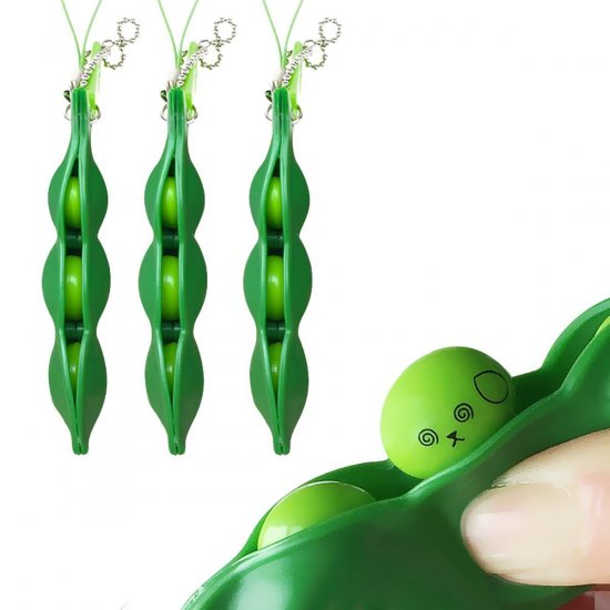 Acerich 3 Pack Edamame Keychain Fidget Toys - Squeeze-a-Bean Puchi Puti Mugen Keyring Pea Keychain Soybean Toys Gift - Click Image to Close