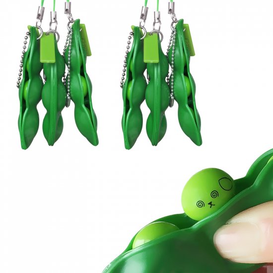 6 Pack Edamame Keychain Fidget Toys - Squeeze-a-Bean Puchi Puti Mugen Keyring Pea Keychain Soybean Toys Gift - Click Image to Close