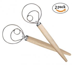 Acerich Pack of 2 Danish Dough Whisk, 13 Inch Stainless Steel & Wooden Hand Whisk / Mixer by Acerich