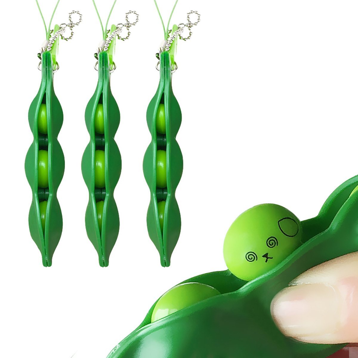 Acerich 3 Pack Edamame Keychain Fidget Toys - Squeeze-a-Bean Puchi Puti Mugen Keyring Pea Keychain Soybean Toys Gift